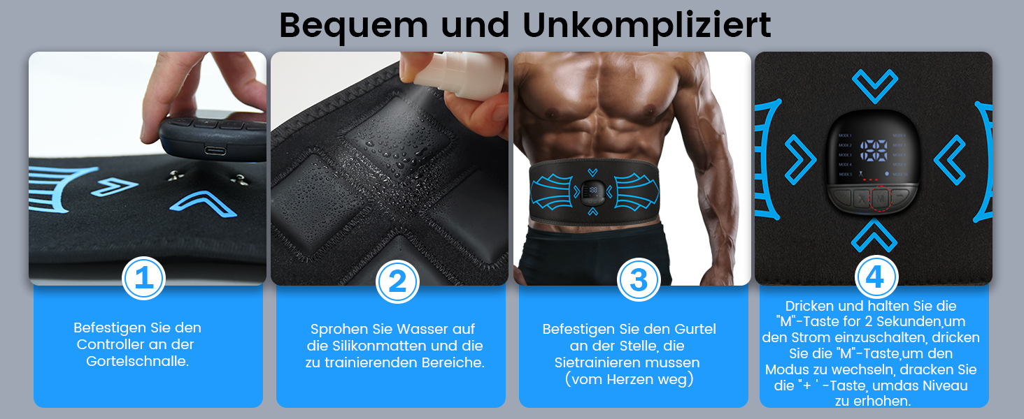 EMS тренажер для пресу, електричний з 10 режимів та 30 інтенсивностями, пристрій для тренувань EMS, зарядка Type-C, для формування м'язів пресу, показник витрати калорій