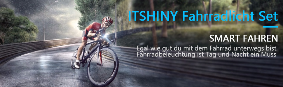 Велофара ITSHINY USB - комплект переднього та заднього світла, водонепроникний, з алюмінію, LED, StVZO, чорний