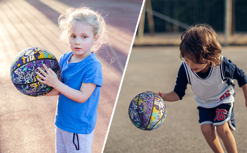 Баскетбольний м'яч Fantecia, розмір 5, з насосом. Ідеальний для вуличних тренувань, початківців, підлітків та дорослих. Матеріал: гума, дизайн: графіті