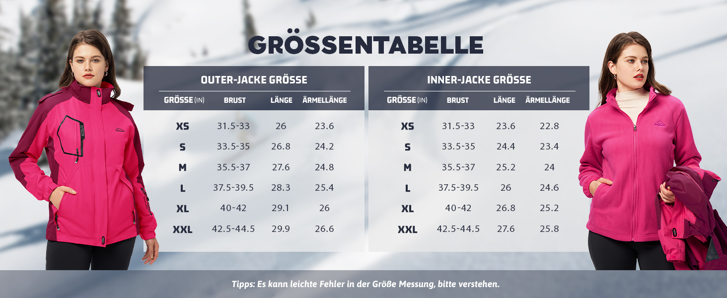 Жіноча 3-в-1 зимова куртка: водонепроникна, вітрозахисна, з флісовою підкладкою та знімним капюшоном, рожевого кольору