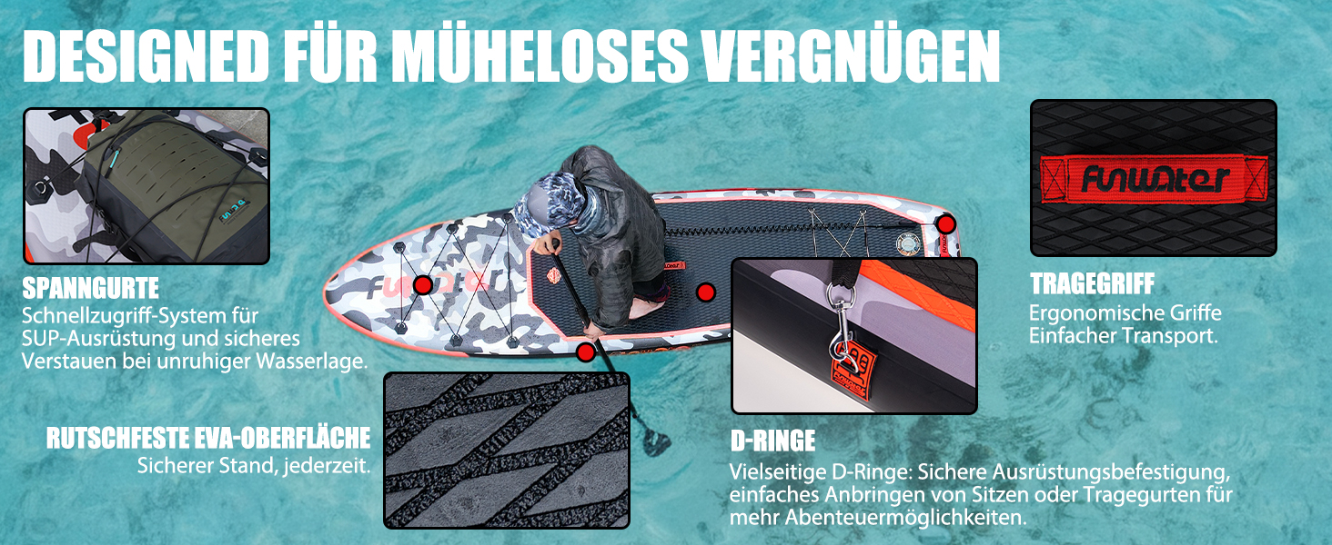 Надувний SUP Борд FunWater 10'10' - комплект з аксесуарами (чорний/зелений)