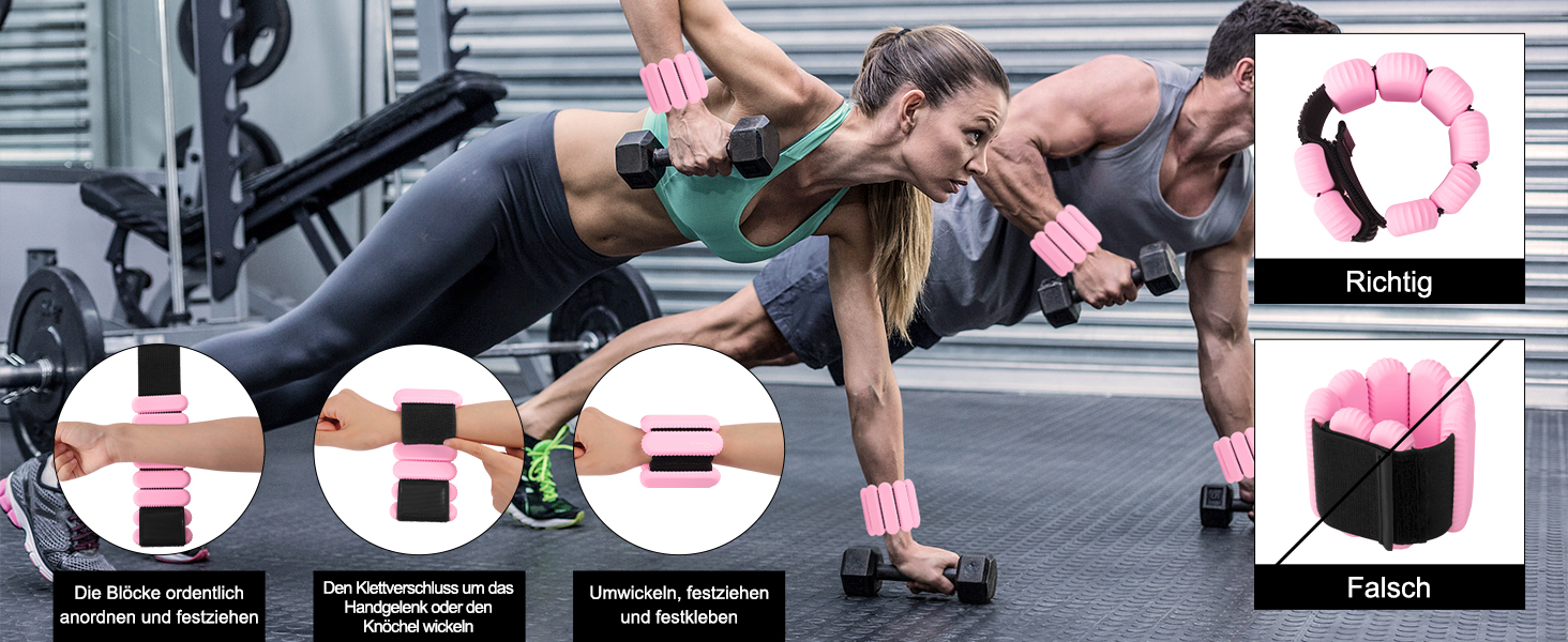 Важільчики для зап'ястя та щиколоток RYACO, 2 шт. (2x0,5KG), регульовані манжети, для рук, ніг та плечей, для ходьби, бігу, йоги, пілатесу, аеробіки, рожеві