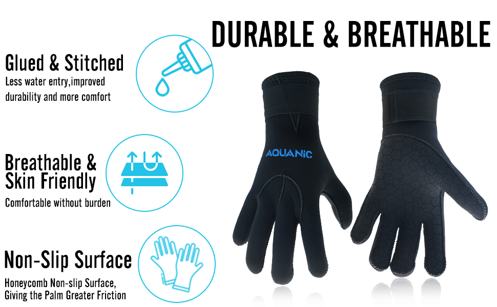 Нейтрик Неопренові рукавички для дайвінгу 3мм, чорні. Рукавички для дайвінгу та снорклінгу для чоловіків та жінок. Захист від холоду, антиковзаюча поверхня, регульований манжет.