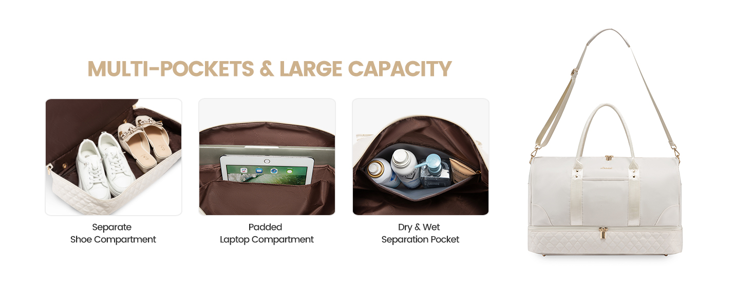 Сумка-мішок LOVEVOOK для подорожей: жіноча дорожня сумка-мішок з відділенням для взуття та мокрих речей, 2 шт. у наборі, 40 л, бежевий колір