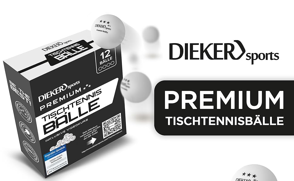 М'ячі для настільного тенісу Dieker Sports Premium 3 Star - 12, 42 & 100 шт. - в т.ч. відеокурс - першокласні м'ячі для пінг-понгу - за стандартом турніру ITTF - м'ячі для настільного тенісу Аксесуари для настільного тенісу для активного відпочинку (