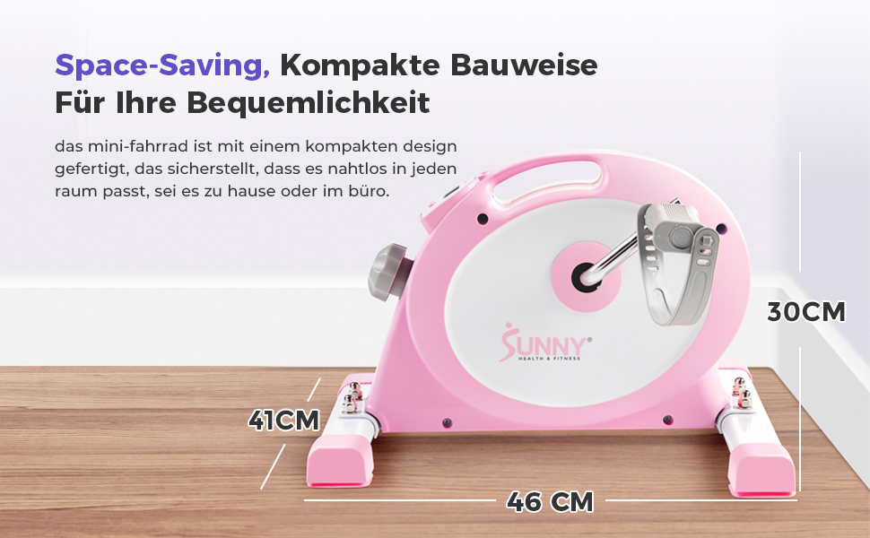Магнітний міні-велотренажер Sunny Health & Fitness Smart-Heimtrainer для дому та офісу, педальний тренажер для сеньйорів та реабілітації (Рожевий)