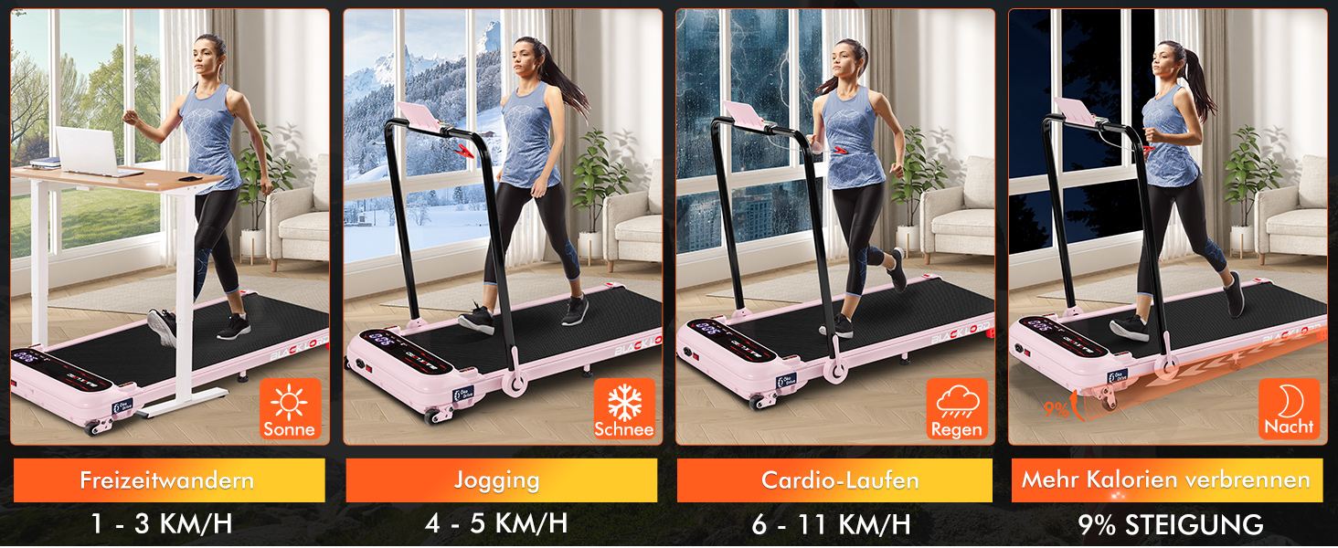 Біговий доріжка BLACK LORD X7, Walking Pad під стіл, 3.0PS, до 130кг, Bluetooth, 3 рівня нахилу, рожевий