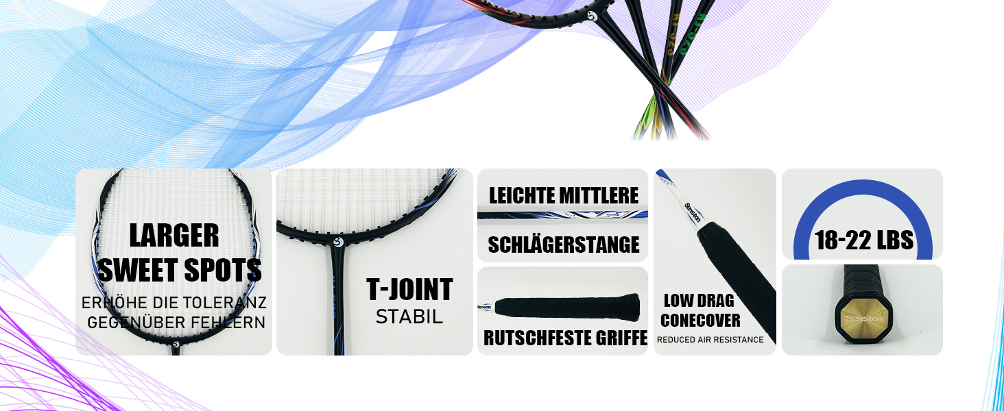 Набір для бадмінтона Senston: ракетки з карбону, сумка та 6 воланчиків, червоний/синій