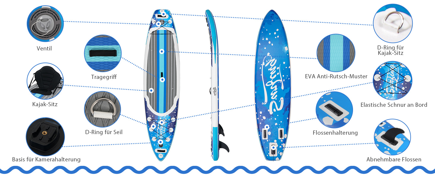 Надувна SUP-дошка ZealWe 320/335 см з веслом, сидінням, рюкзаком і насосом, для серфінгу та веслування стоячи, до 150 кг