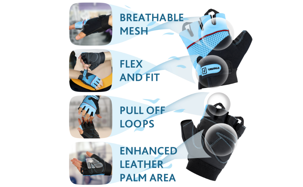 Рукавички для фітнесу жіночі Fitnesshandschuhe, розмір M (16-19 см), шкіра, для силових тренувань (Синьо-Чорно-Червоні)