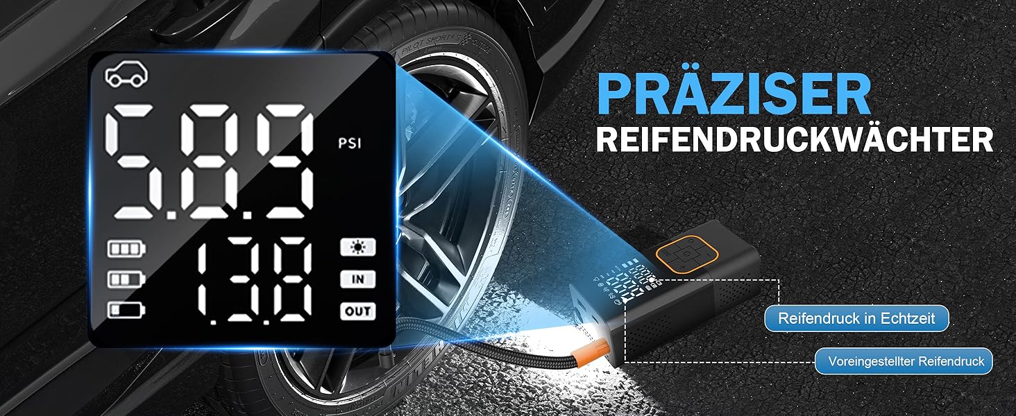 Електрична повітряна помпа, бездротова помпа для шин велосипеда з цифровим манометром (150 PSI), LED-ліхтар, для авто/велосипеда/мотоцикла/м'яча