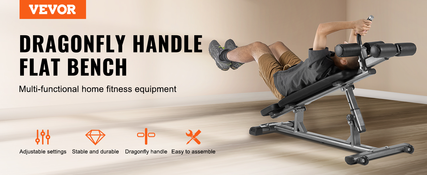 VEVOR лавка для пресу, Bauchbank з обертовим ручками, регульована висота, міцна сталь, 500/600/453,6 кг, для фітнесу вдома, силові тренування, лавка для пресу/1000lbs