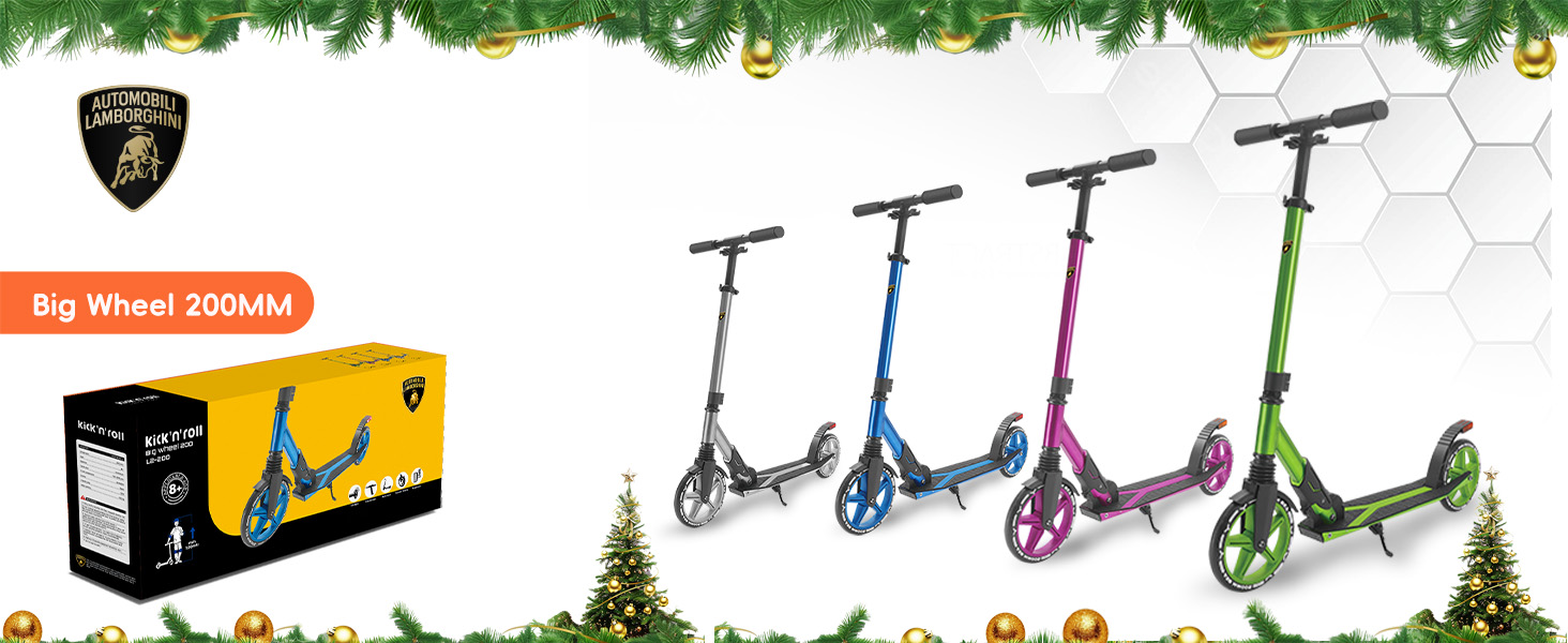 Скутер Lamborghini Tretroller Cityroller Big Wheel: складний, регульована висота, для дорослих та дітей, з підставкою, передньою підвіскою та гальмом на задньому колесі, до 100 кг (зелений)