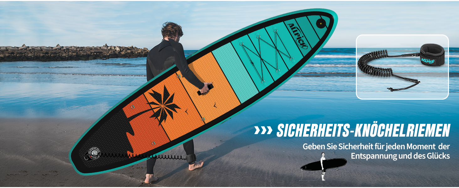 Надувний SUP-борд ALLPICK Premium Set: Комплектація для початківців та досвідчених, з кріпленням для камери, регульовим веслом, 200 кг, для відпочинку на пляжі (зелений)