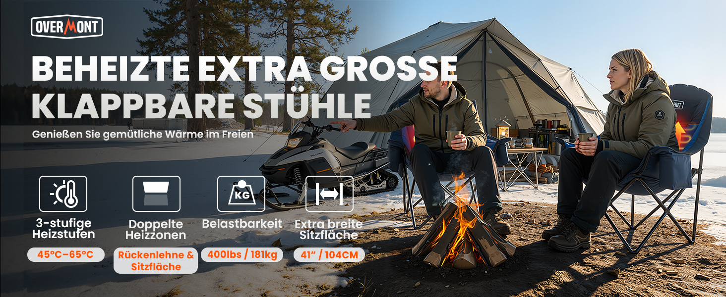 Обідній стілець для кемпінгу OVERMONT з підігрівом XL, розкладний, для відпочинку на природі, риболовлі, блакитний