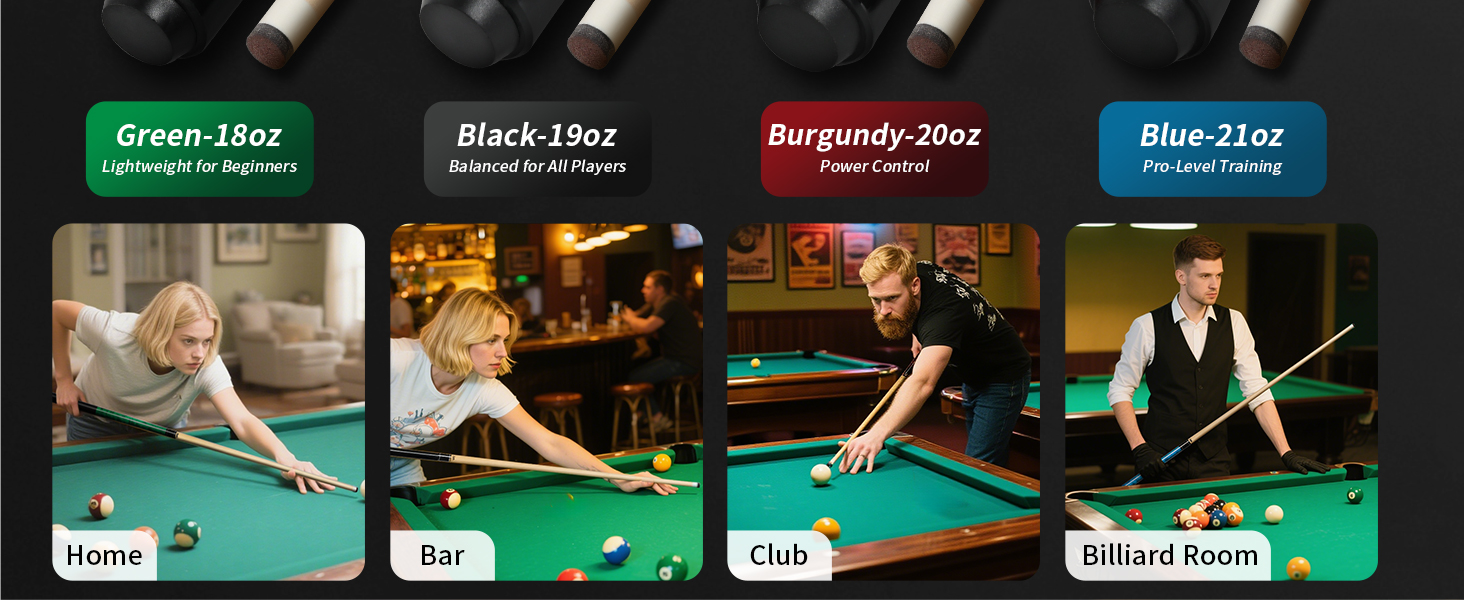 AKLOT Більярдний кий 58' - канадський клен, 13 мм шкіряна вершина, 3D ручка, преміум якість, для професійних гравців, чорний (540г)