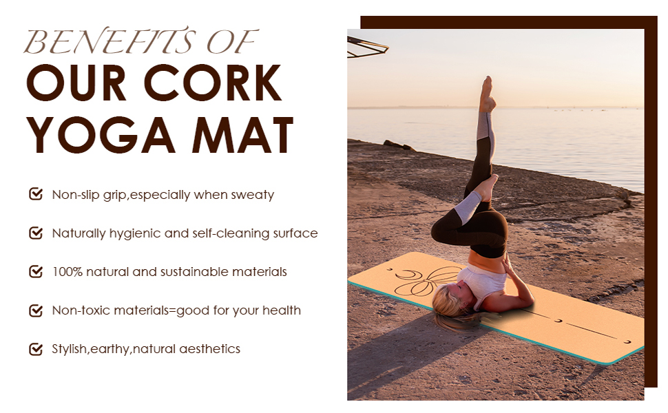 Килимок для йоги з корку Rutschfeste, натуральний каучук TPE, з сумкою, для дому, пілатесу, фітнесу, тренувань, турецький дизайн Мандала (Турецький - Ластівка)