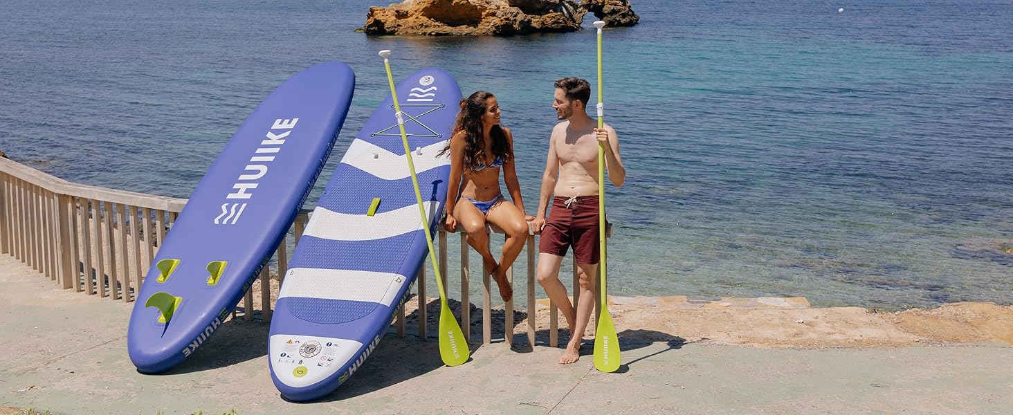 Високоякісні аксесуари для веслування Stand Up - HUIIKE Sup Board, дошка для веслування стоячи з подвійним використанням весла та сидіння для байдарки Веслування стоячи з великою стабільністю Весло для веслування стоячи (Royal Blue - Beach)