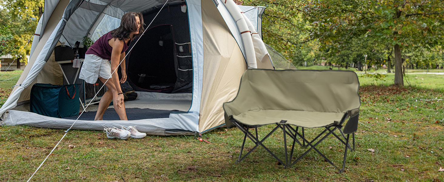 Складне крісло-диван для кемпінгу Sunula на 2 особи - портативне крісло з підлокітниками та сумкою, ідеально для пікніків, кемпінгу, саду, балкону, намету та риболовлі. Синій, 110 см