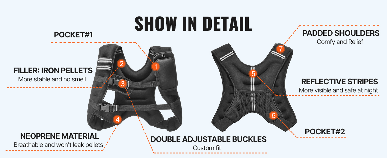 Вагова жилетка VEVOR 5.4 кг з світловідбиваючими смугами, регульована пряжка, для чоловіків та жінок, для силових тренувань, бігу, фітнесу, схуднення