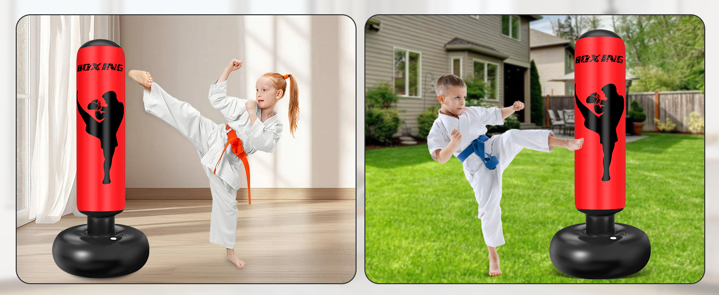 Груша боксерська дитяча Ninonly 160 см з рукавичками та насосом для дому, вулиці, спортзалу (Червона)