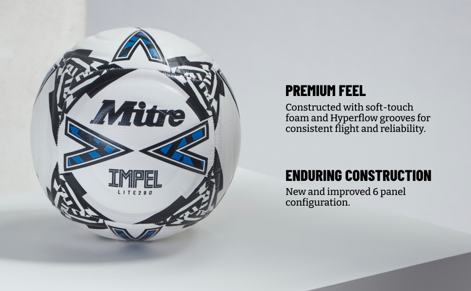 М'яч футбольний Mitre Impel Lite 360 – легкий, зносостійкий, розмір 4, білий/чорний/синій