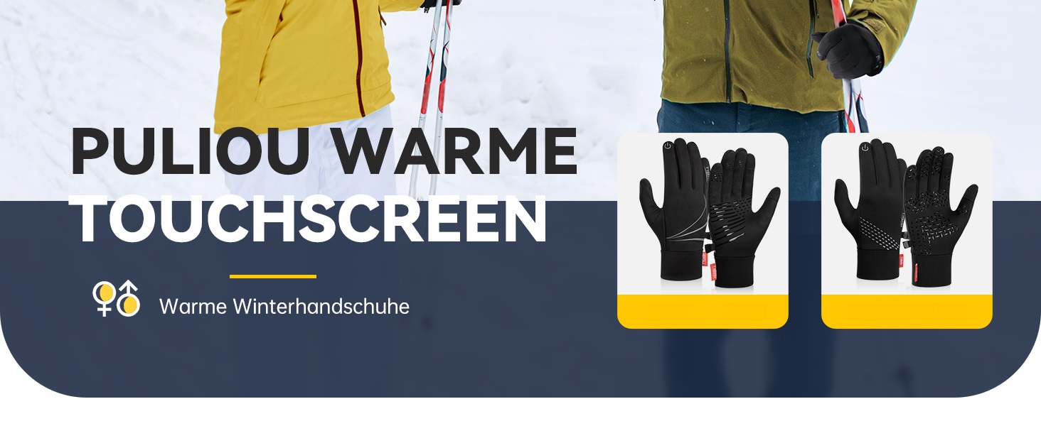 Рукавички PUIOU для чоловіків та жінок, зимові, теплі, для їзди на велосипеді, спортивні, сенсорні, чорні (XL)