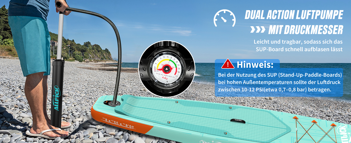 Надувний SUP Борд ALLPICK Premium Set: Комплектація для початківців та професіоналів, 200 кг, з тримачем для камери