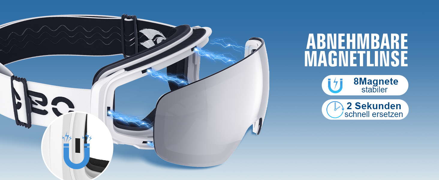 Скі-маска Suoso OTG для чоловіків та жінок - скі-окуляри з UV-захистом, антизапітніння, сумісні з шоломом, чорно-синій