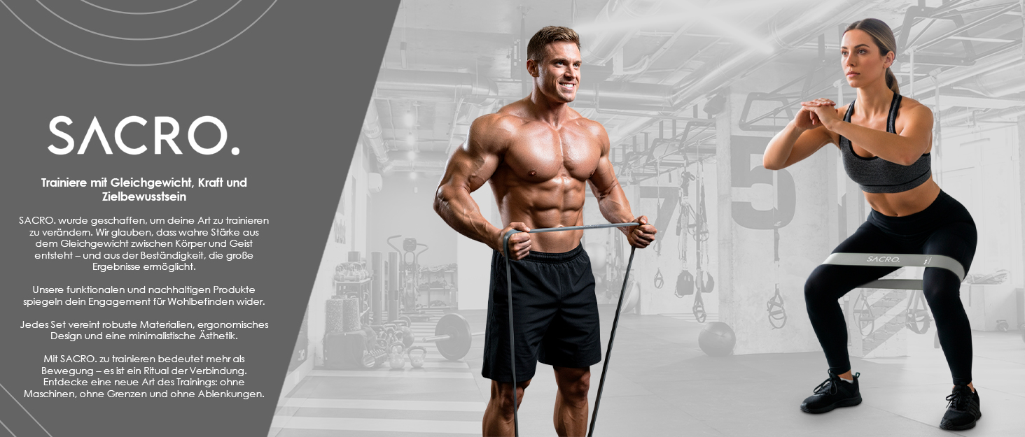 SACRO: Набір з 5 еластичних стрічок для фітнесу – тренажерний інвентар для занять йогою, пілатесом, кросфітом та калістенікою