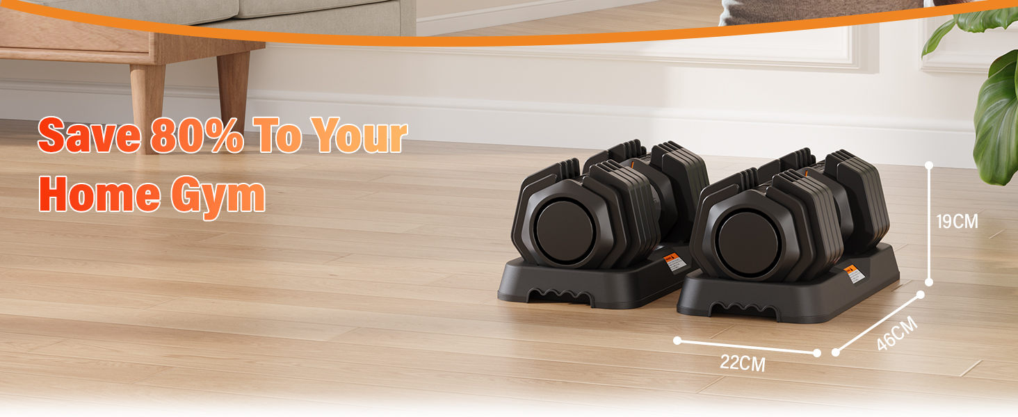 Набір гантелей регульовані, 11 кг/24.5 кг, 2 шт. з неслизьким грифом, швидке регулювання ваги, чорний колір