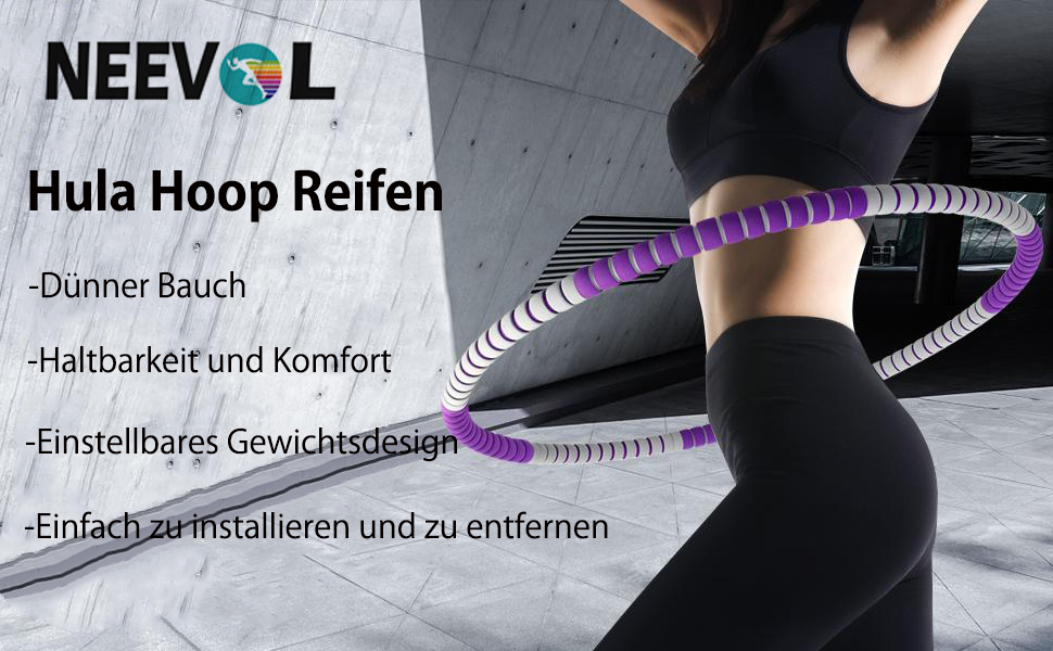 Hula Hoop NEEVOL для дорослих: фітнес, 1 кг, регульована вага, 8 вузлів (зелений)