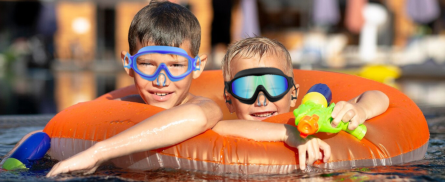 Дитячі окуляри для плавання Vvinca з носовими затискачами, широким кутом огляду, захистом від запотівання та UV-фільтром, водонепроникні, для дітей 3-14 років, рожеві та блакитні