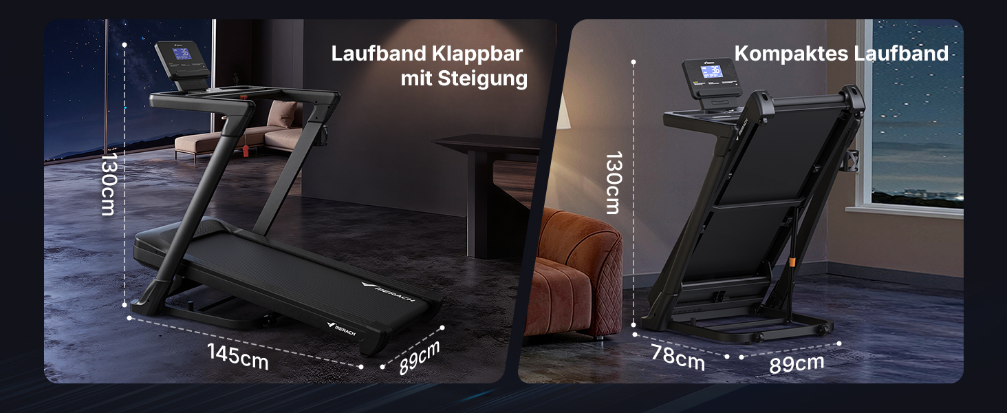 Біговий тренажер MERACH для дому з нахилом 18%, автоматична зміна нахилу, 1-14 км/год, складаний, потужність 3.5HP, розмір 46*120 см, 12 програм, чорний