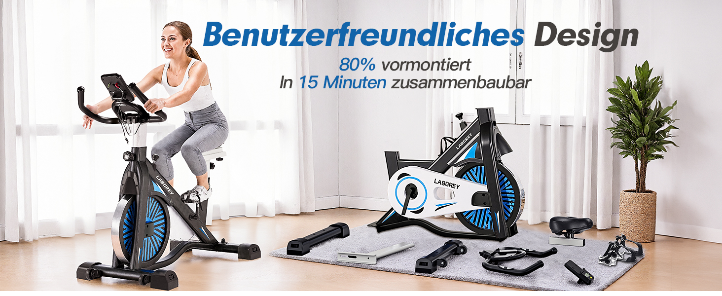 Велотренажер для дому: фітнес-велосипед з пульсометром, LCD-дисплеєм та підставкою для iPad, регульоване сидіння та опір, чорний