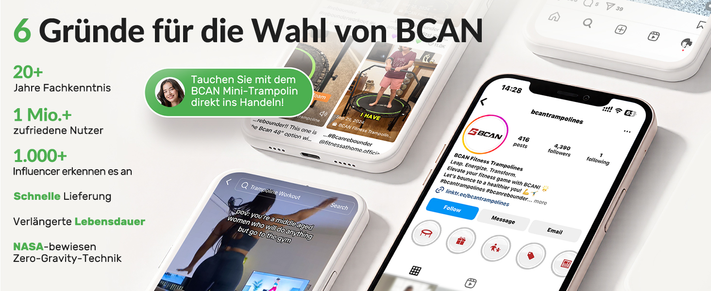 Міні-батут BCAN для дорослих, 102/122 см, до 204/250 кг, з бунжеєвими тросами, регульованою ручкою, стабільний, тихий, для дому та вулиці, тренування всього тіла, релаксація