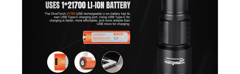 Ліхтар під водою Orcatorch D700: 1700 люмен, глибина до 150 м, акумулятор 21700