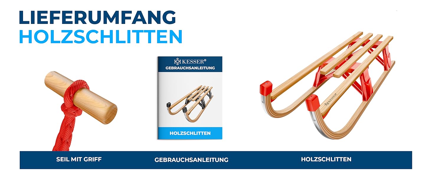 Дерев'яний санчата KESSER® Premium з буку, складні, з тяговим тросом та металевими чіпами, без спинки, червоні