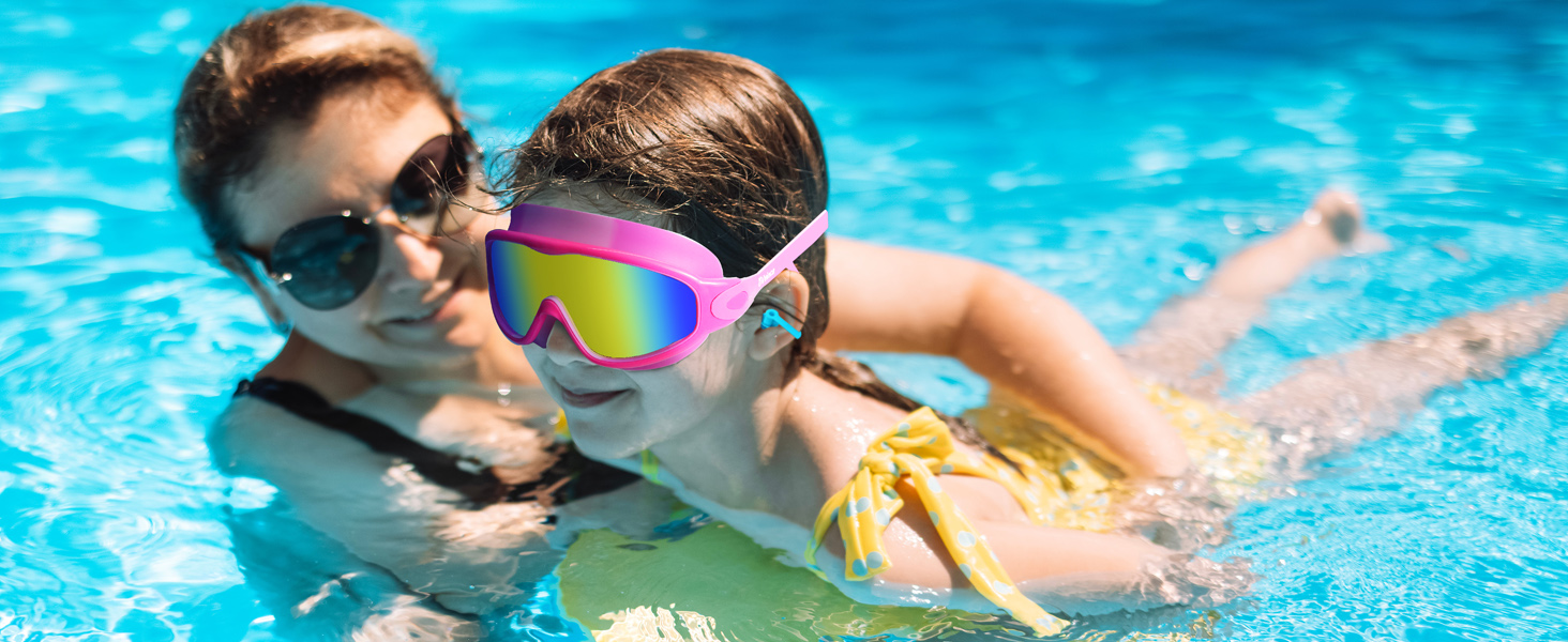 Дитячі окуляри для плавання Vvinca з носовими затискачами, широким кутом огляду, захистом від запотівання та UV-фільтром, водонепроникні, для дітей 3-14 років, рожеві та блакитні