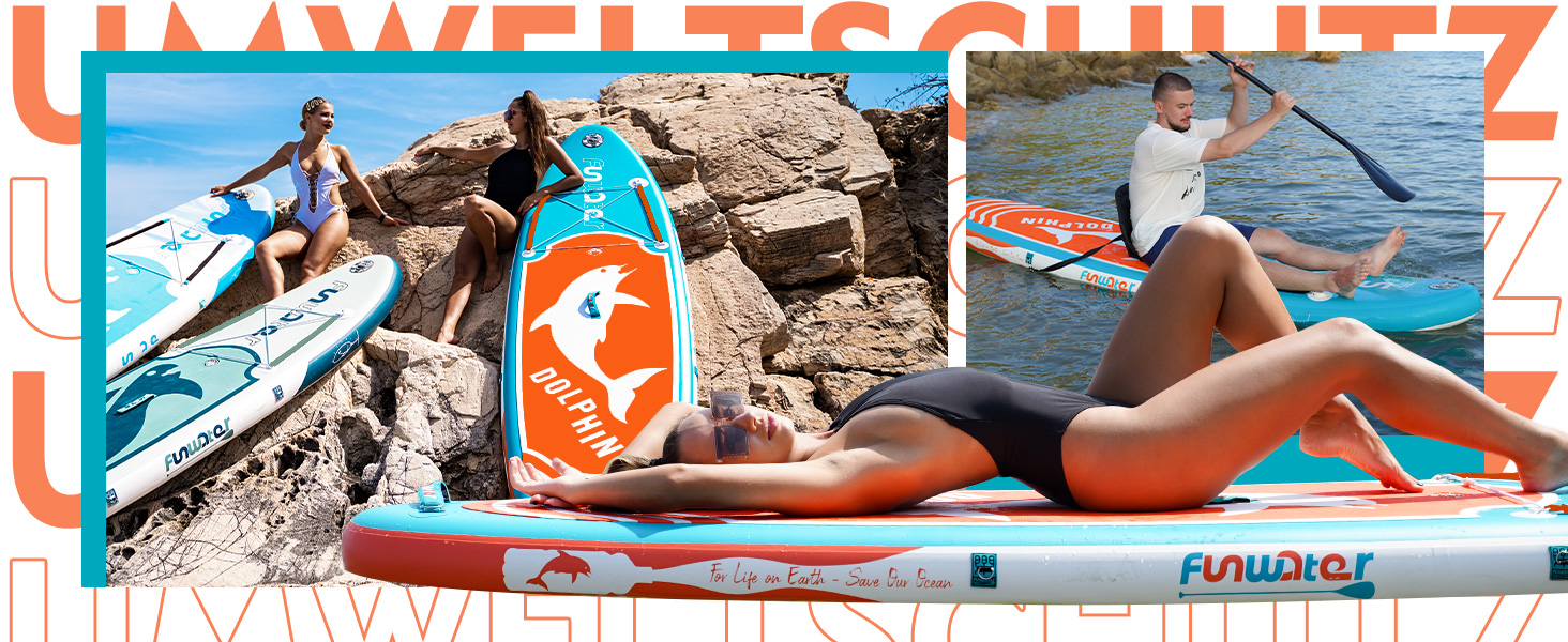 Надувний SUP Борд FunWater 320CM з повним аксесуаром: весло, насос, рюкзак, лінія, водонепроникний мішок. Колір: Дельфін-блакитний