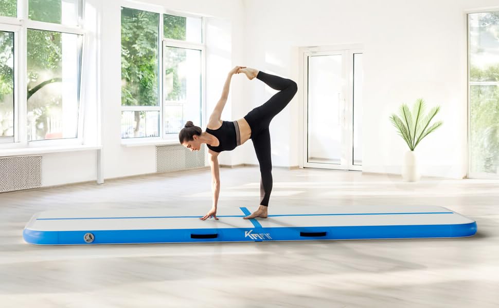 Надувна гімнастична матка Airtrack 5м: фітнес-мат для тренувань, з насосом та сумкою, стійка до УФ, блакитна