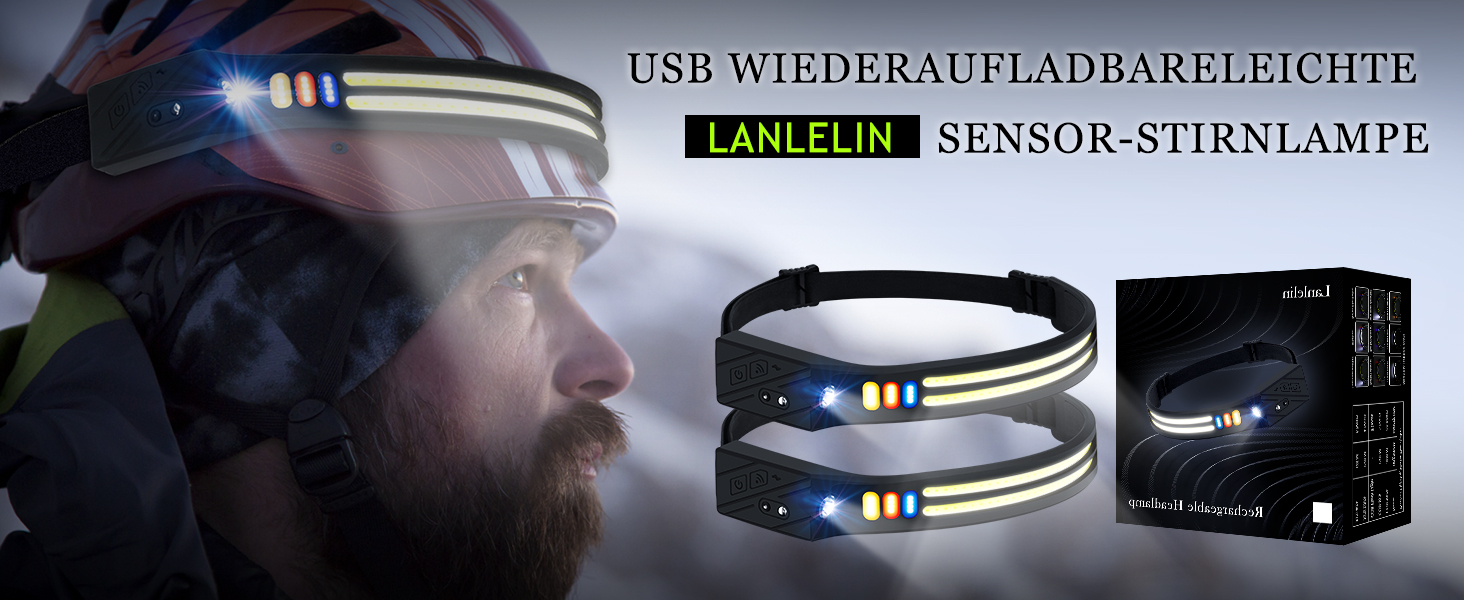 LED налобний ліхтар з акумулятором, ультратонкий, з інтелектуальним сенсором, 1500mAh, супер яскравий, 2 шт. 9 режимів світла, 4 кольори, легкий, водонепроникний для кемпінгу, бігу, риболовлі