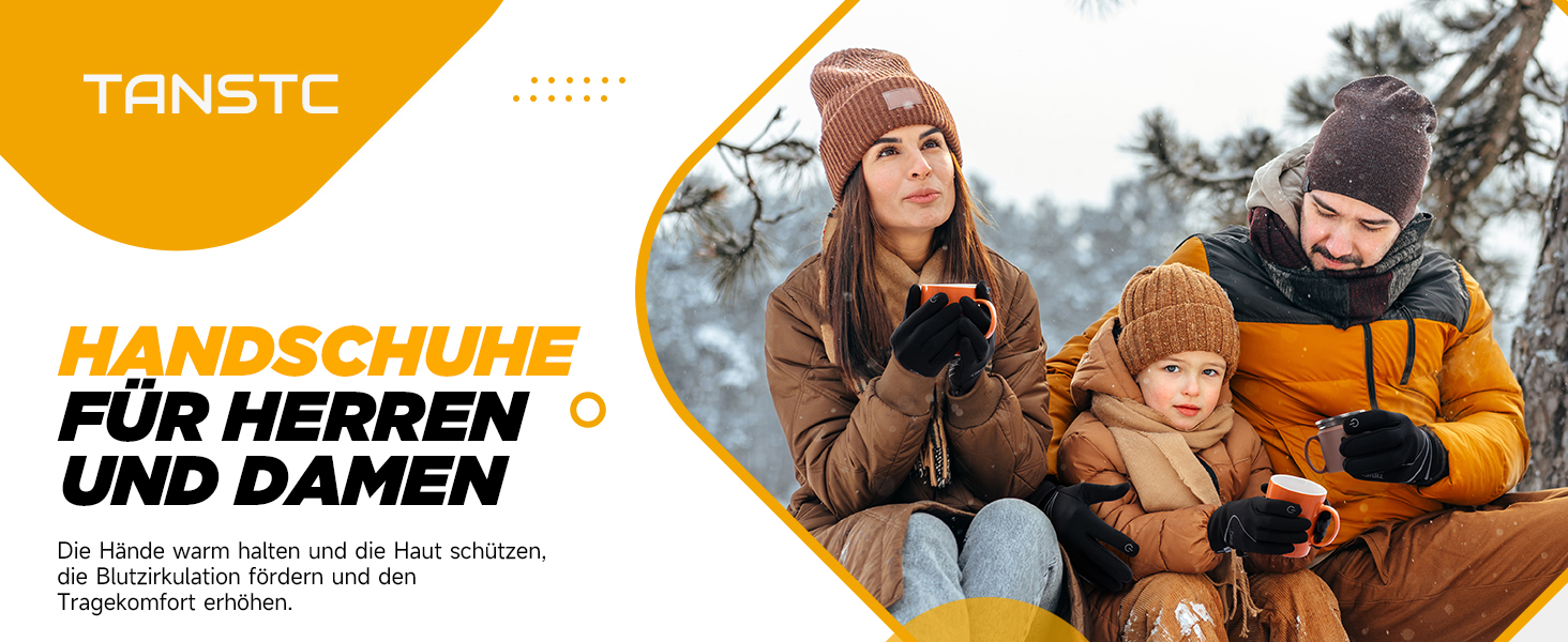 Зимові рукавички TANSTC для чоловіків та жінок з підтримкою сенсорного екрану, теплі, водонепроникні, для катання на велосипеді, бігу та лижного спорту, чорного кольору