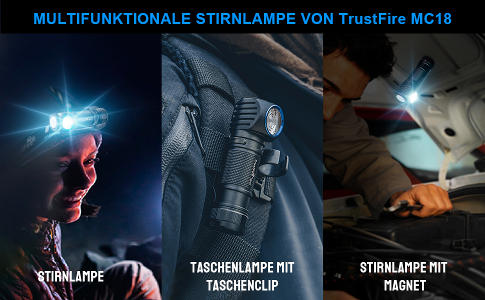 Ліхтар на голову LED TrustFire MC18 - 1200 Люмен, водонепроникний, 5 режимів, для бігу, з налобним ремінком, синій/чорний