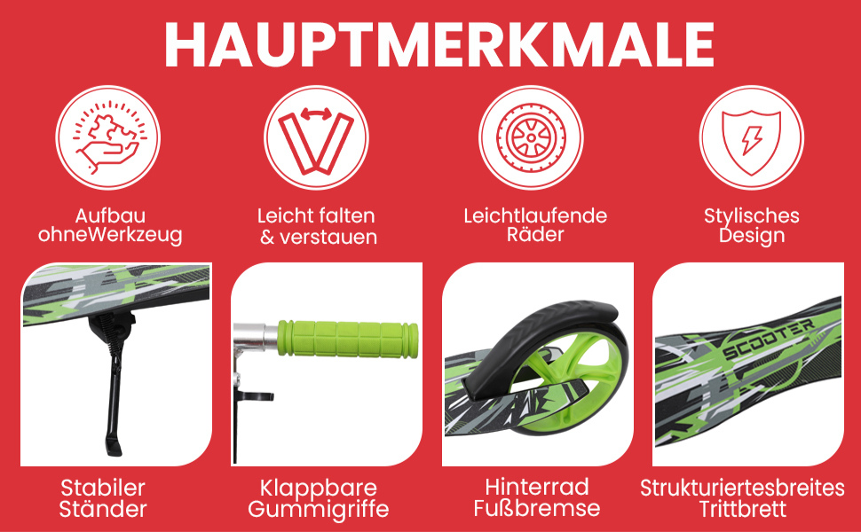 Дитячий трюковий самокат Habib Kickroller – складаний, з регулюванням висоти, великі колеса, до 80 кг, блакитний