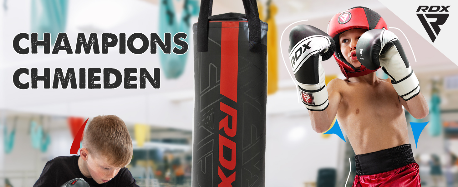 Дитячі боксерські рукавички RDX 6oz/4oz для тренувань, спарингу, кікбоксингу, MMA, чорного кольору