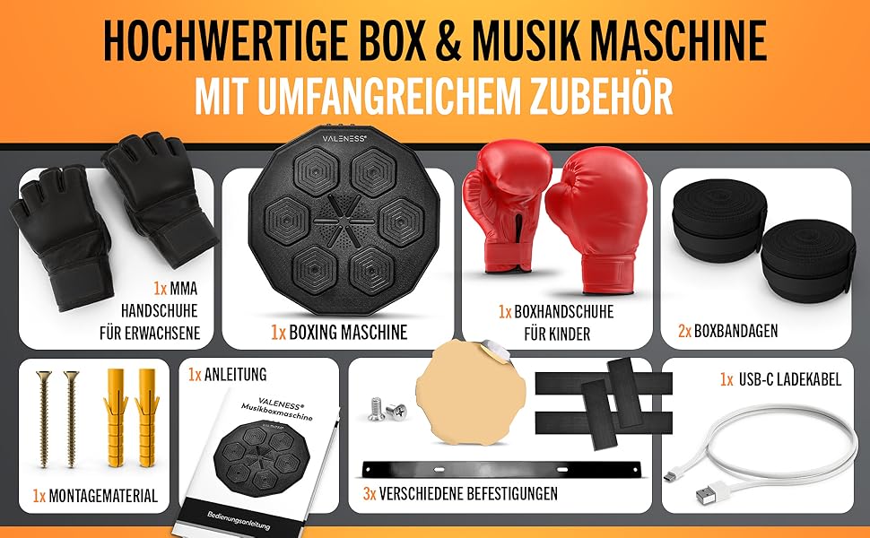 Музична бокс-машина VALENESS® - Smart Box Machine з LED, бокс-автомат для дому, з боксерськими рукавичками. Ідеальне боксерське тренування для дітей та дорослих.