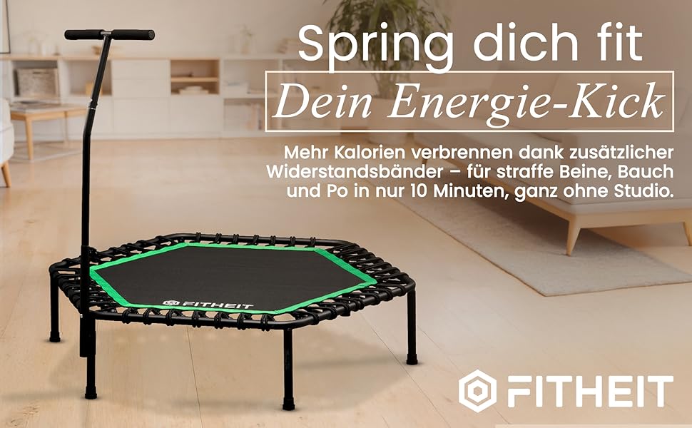 Батут фітнес для дорослих Ø120 см до 150 кг з ручкою та гумовими стрічками | Minitrampolin Rebounder