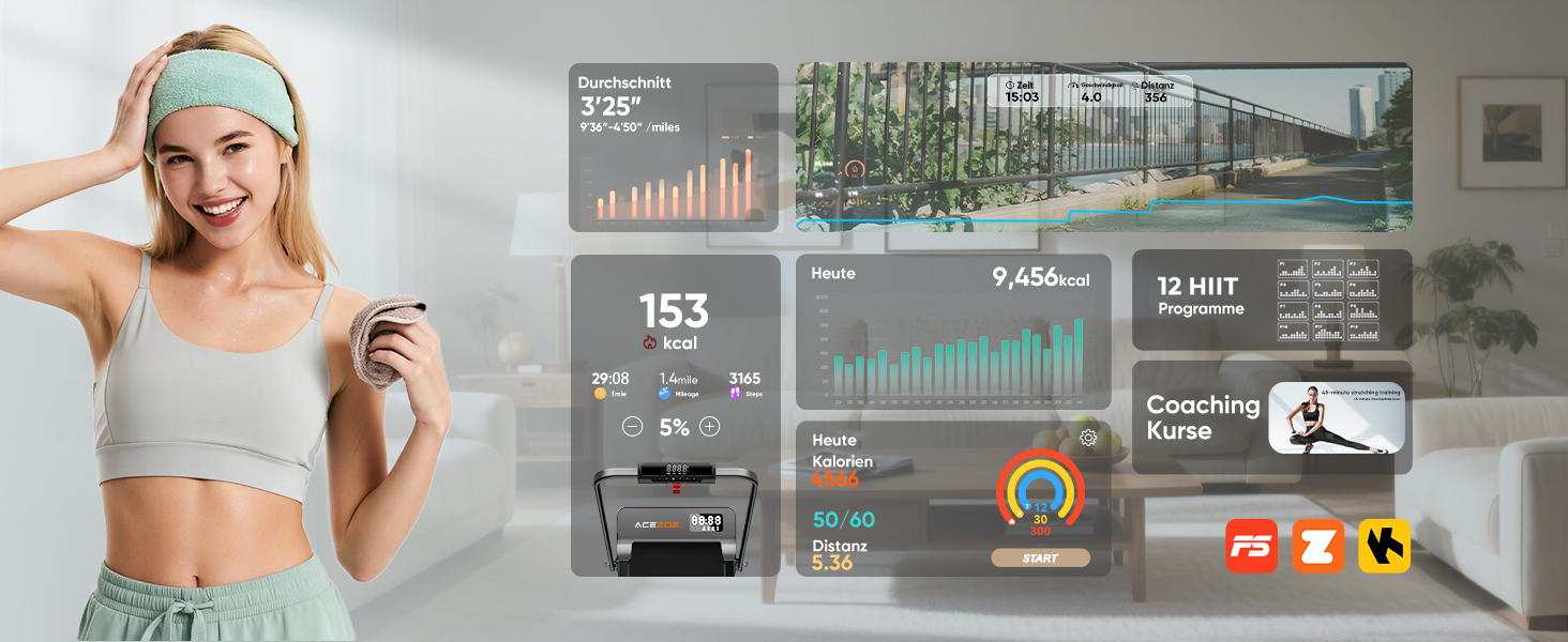 Біговий тренажер 6 в 1 для дому, складний, з регулюванням нахилу 10% та ручками. Макс. вантажність 135 кг, LED-дисплей, пульт дистанційного керування та додаток. Чорний та сірий.