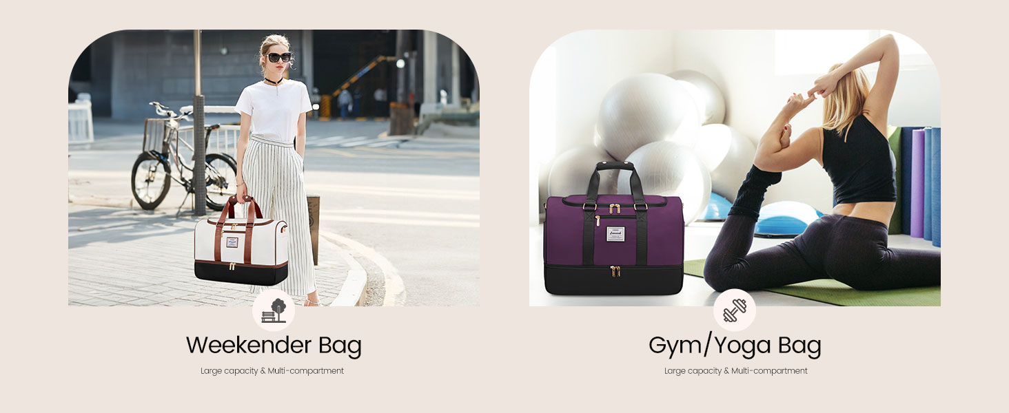 Сумка-валіза LOVEVOOK для жінок, 37L, для подорожей, вихідної подорожі, пологового будинку з косметичкою, відділенням для взуття та мокрих речей, водонепроникна спортивна сумка, Gym Yoga Bag, ручна поклажа для спорту, відпустки, літака, бежево-рожева